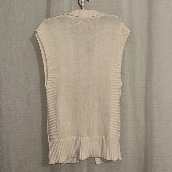 Roxy 8 Ivory Eyelet Rubbed Combo Knit One Button Front Long Sweater Vest - Picture 2 of 13